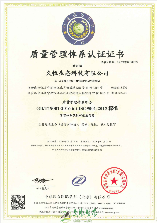 秀洲质量管理体系ISO9001证书